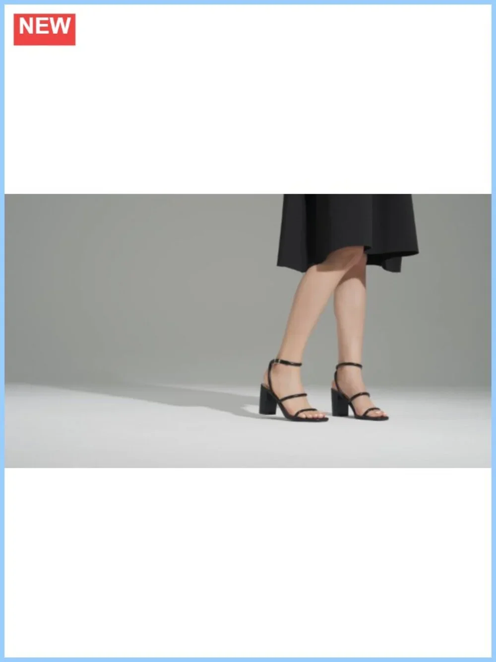 Chunky Heel Square Open Toe Strappy Ankle Strap Sandals Faux Leather